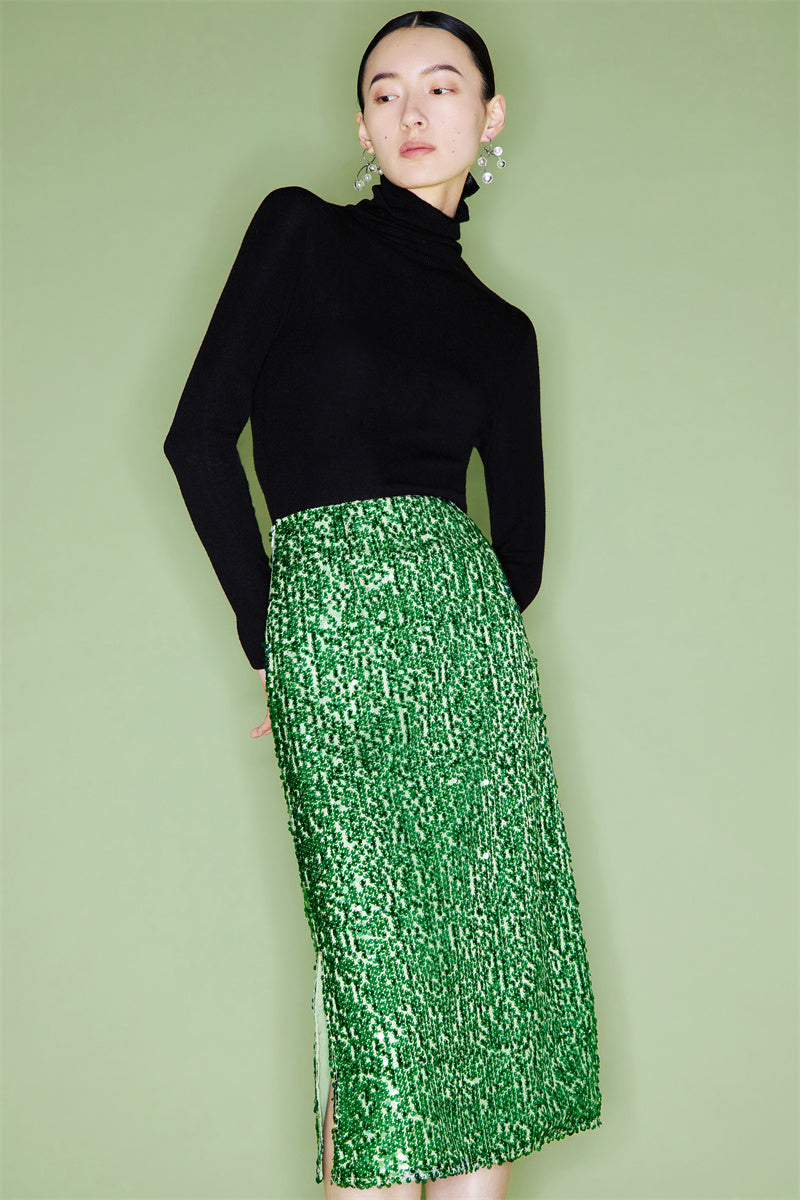 PURITY Exquiste Elegant green sparkling light Stylish sequin skirt