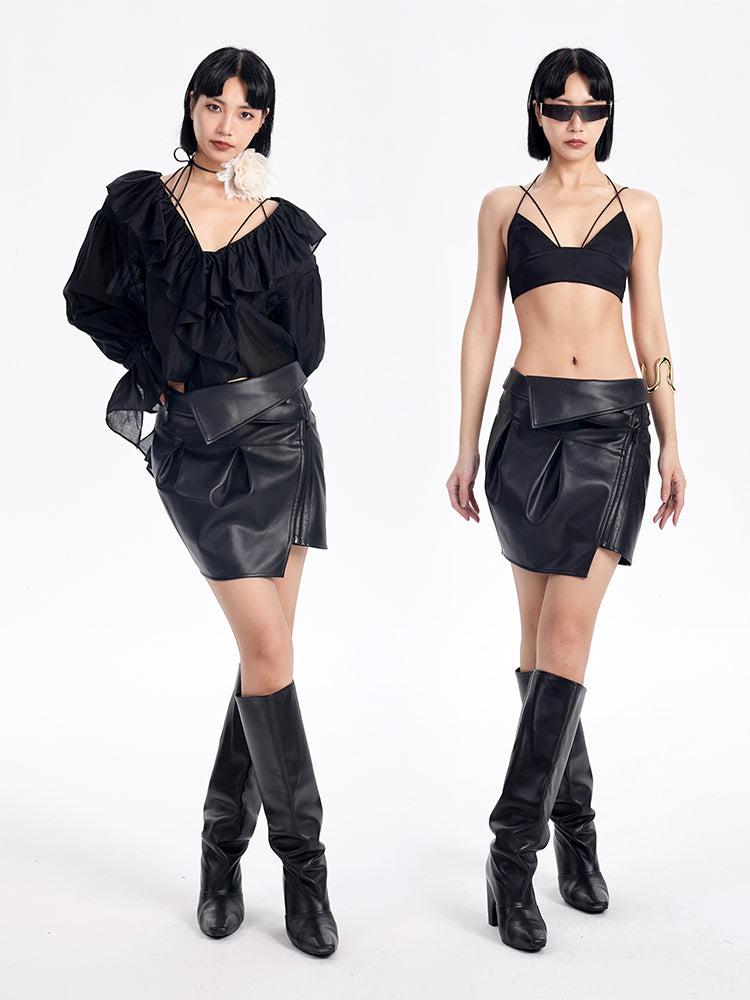 TINY IN pu black leather short skirt - MAI