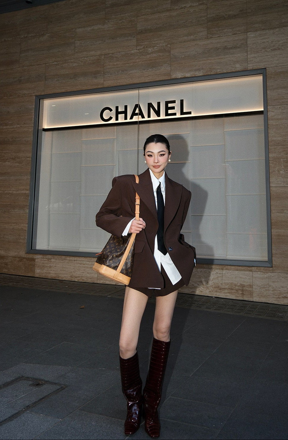 MEI SANGUAN Coffee Single-Breasted Blazer & Culottes Three-Piece Set - ADA