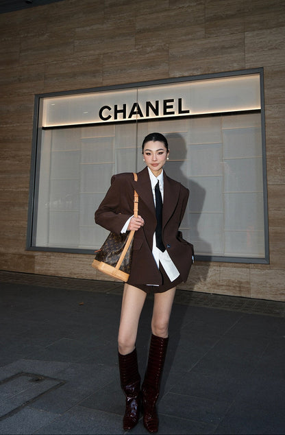 MEI SANGUAN Coffee Single-Breasted Blazer & Culottes Three-Piece Set - ADA