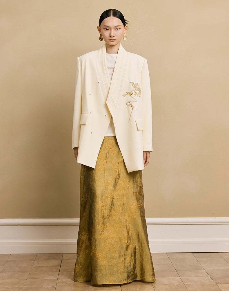 HECO Acetate Woven Embroidery V-Neck Blazer Women's Spring- LET.