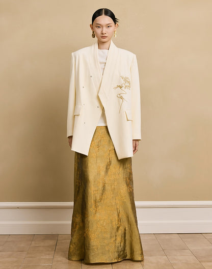 HECO Acetate Woven Embroidery V-Neck Blazer Women's Spring- LET.