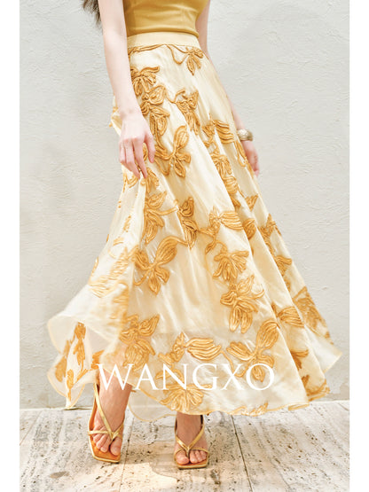 WANGXO | Flower Detailing on a Gorgeous Large A-Line Swing Skirt -SENA