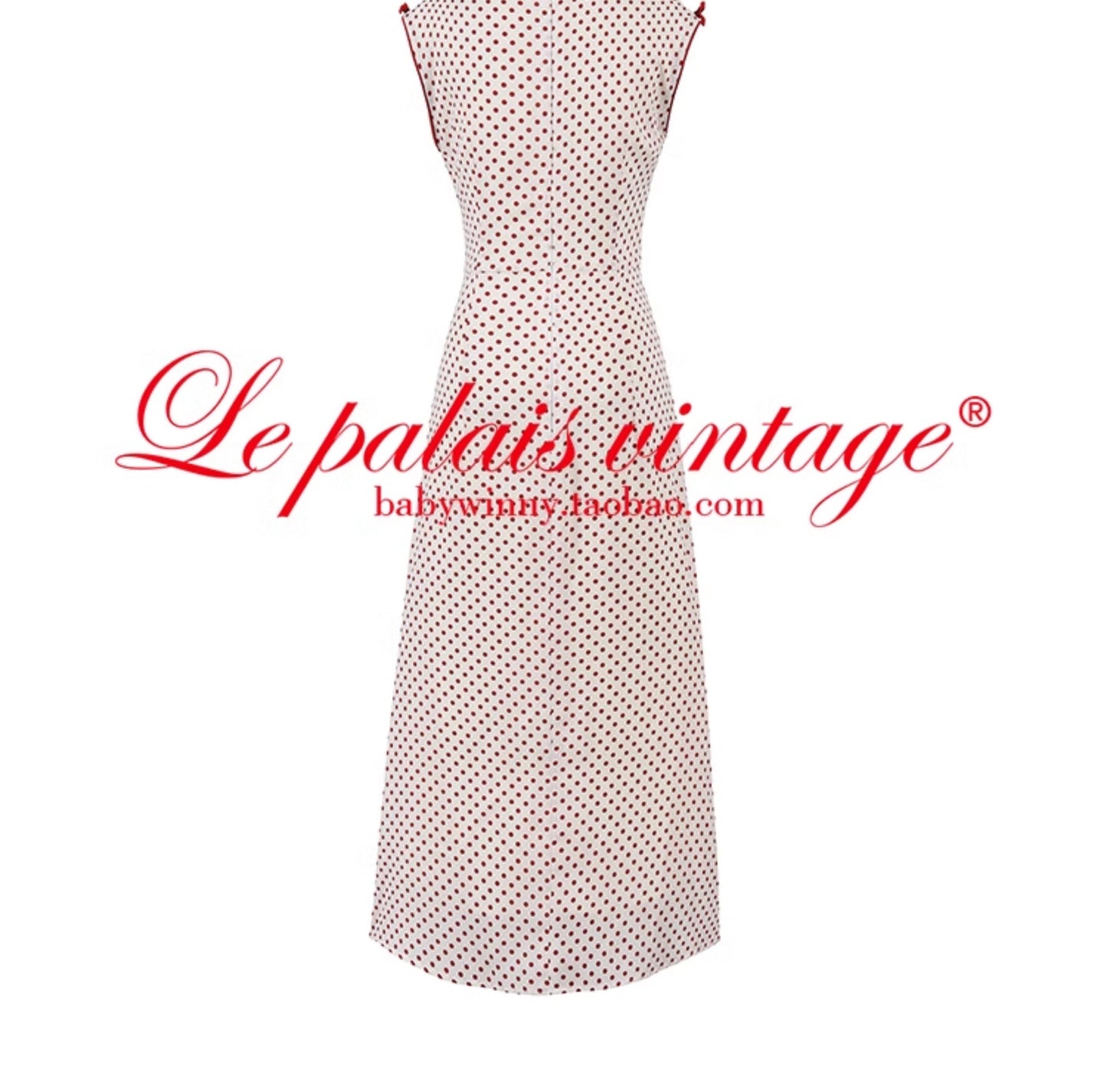 Le Palais Vintage  Elegant Red and White Polka Dot Slim Hong Kong Style Fishtail Dress-KONG