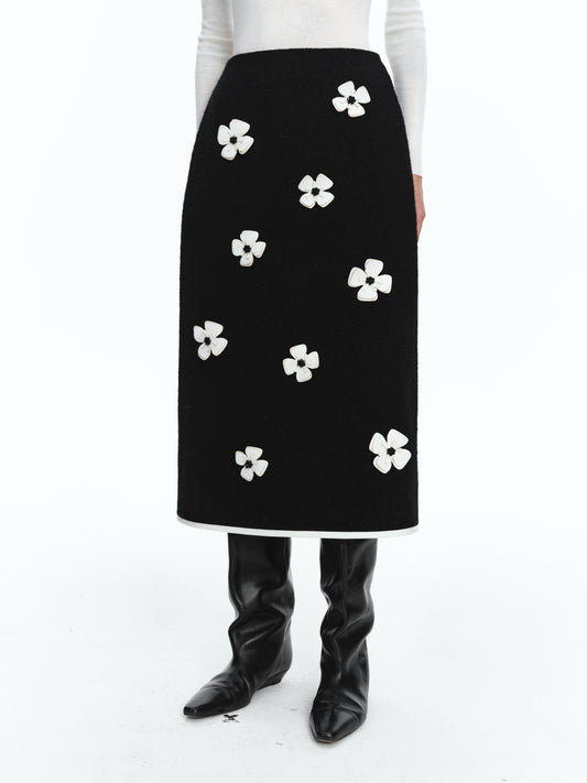 SERRER White High Waist Cotton Wool Blend Skirt - NADIA.