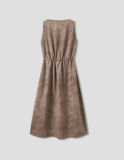 COMME MOI summer sleeveless V-neck drawstring brown dress - FRANK.