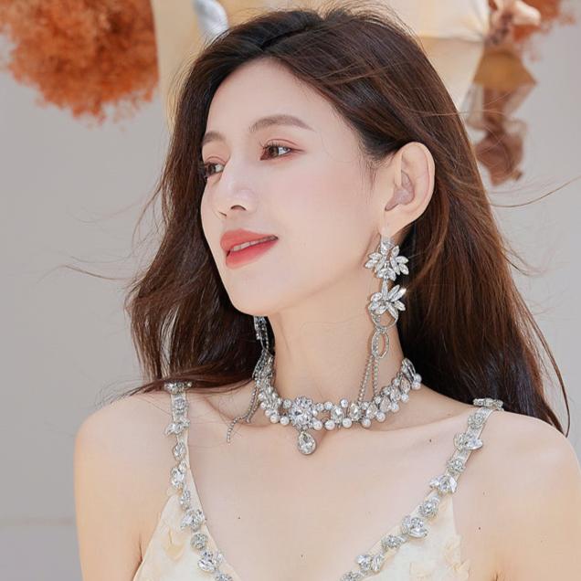 DOLLY Luxury Sliver European Style Flower Diamond Tassel Chic Earring-TALULLA