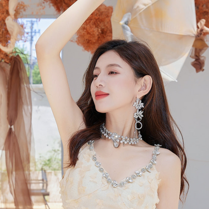 DOLLY Luxury Sliver European Style Flower Diamond Tassel Chic Earring-TALULLA