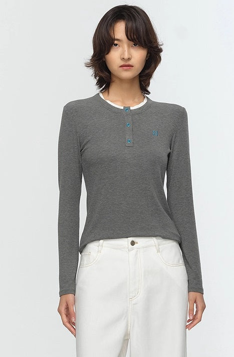 COMME MOI Lu Yan designer new women's clothing Henry collar color-blocked slim T-shirt- CHAOS.