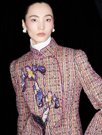 M essential Mackay designer kneaded gold coarse iris stacked slim jacket - FLAG.