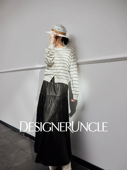 DGU |Off-white striped knitted striped cardigan luxury design top - POTEN.