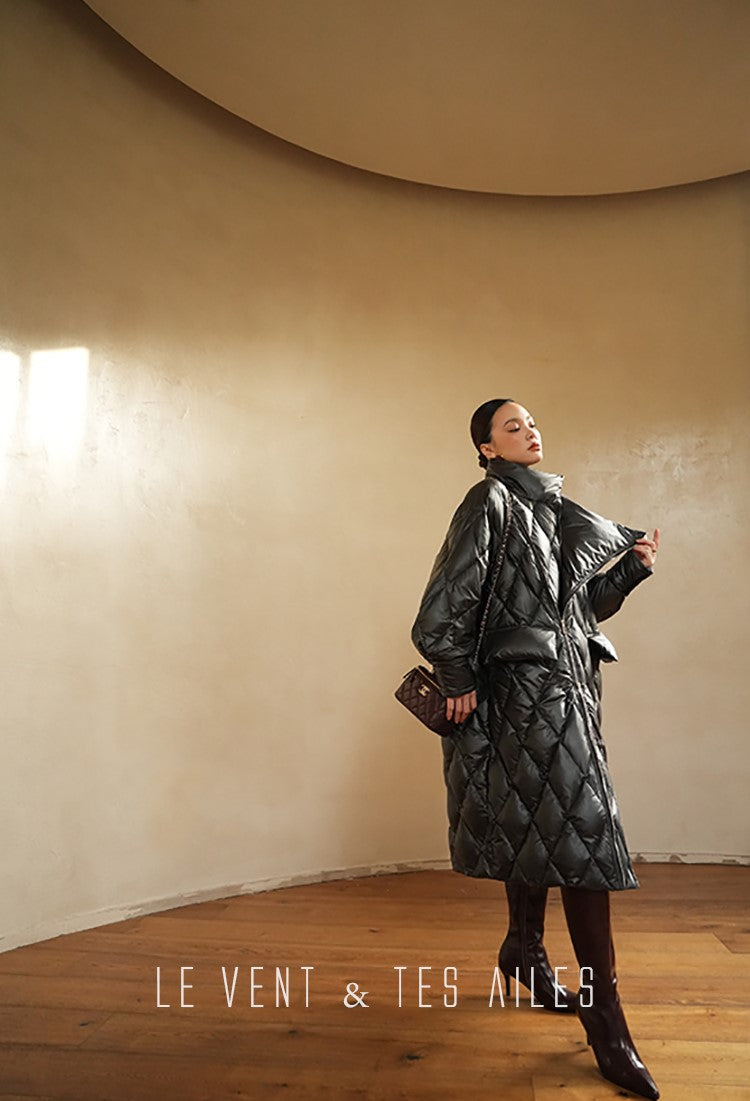 LE VENT&TES AILES Luxury High Cover Pressure Down Long Winter Jacket Coat -SZA