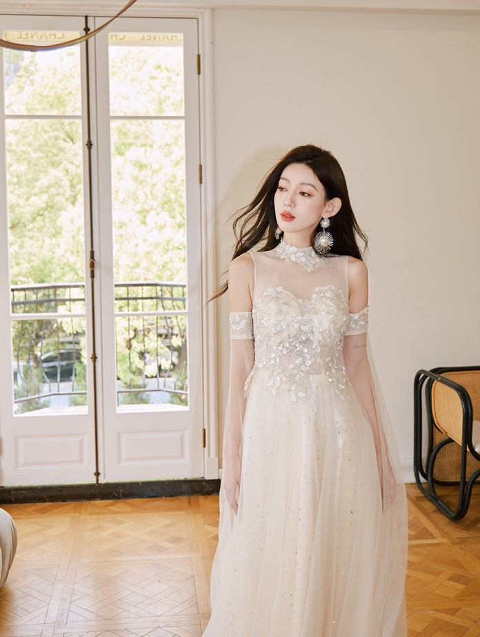 DOLLY Elegant Flower Stand Collar Sleeveless High Waist Tutu Wedding Dress-BELINDA