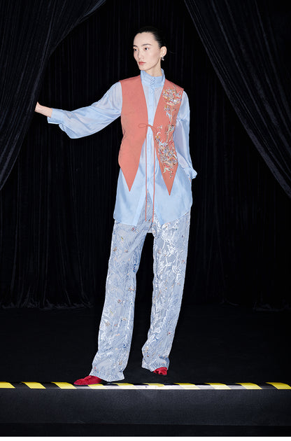 M essential Mackay designer pleated stand-up collar button-down shirt vest pant set - Sunny Hill