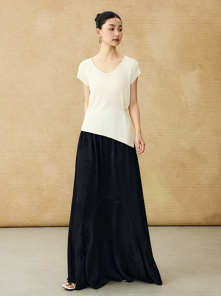 HECO Chinese Versatile Beveled Side Buckle V-Neck Knit Top - BREA.