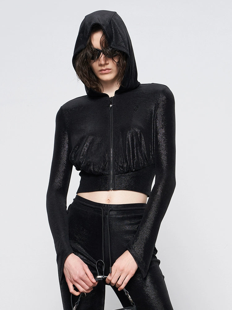 ANNAKIKI designer style back logo hot diamond waist hooded jacket-DAIKI