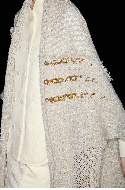 M essential Mackay designer Jin Rao knitted twisted beaded style cape - stat.