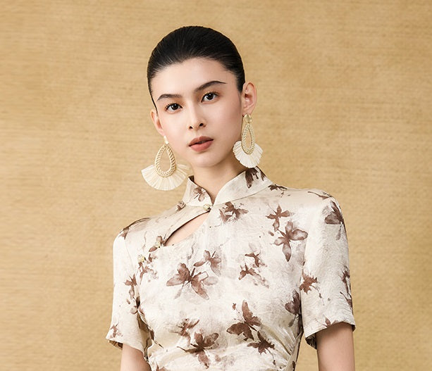 HECO Chinese Style Stand Collar Cut-out Pleated Short Cheongsam Dress - BIRD.
