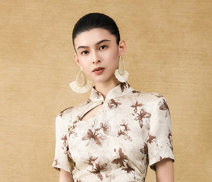 HECO Chinese Style Stand Collar Cut-out Pleated Short Cheongsam Dress - BIRD.