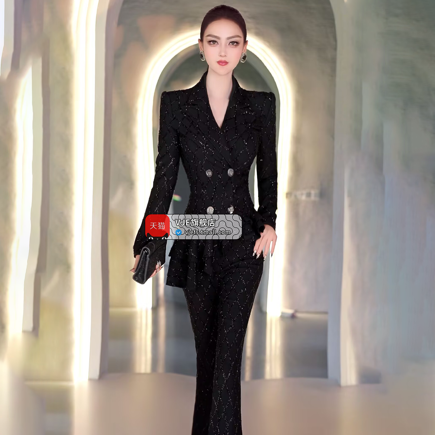 VJE Double-breasted Skirt Top Micro Flared Pants Two-Piece Set-MINO.