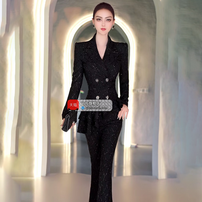 VJE New Double-breasted Skirt Top Micro Flared Pants Two-Piece Set - MINO.