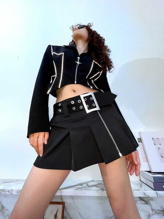 ANNAKIKI  low-waisted Japanese button fractal pleated short skirt-NIDIA.