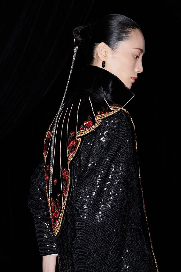 M essential Mackay designer  silk velvet two-dimensional fish algae curtain beaded collar - BEAUTY.