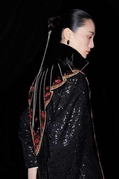 M essential Mackay designer  silk velvet two-dimensional fish algae curtain beaded collar - BEAUTY.