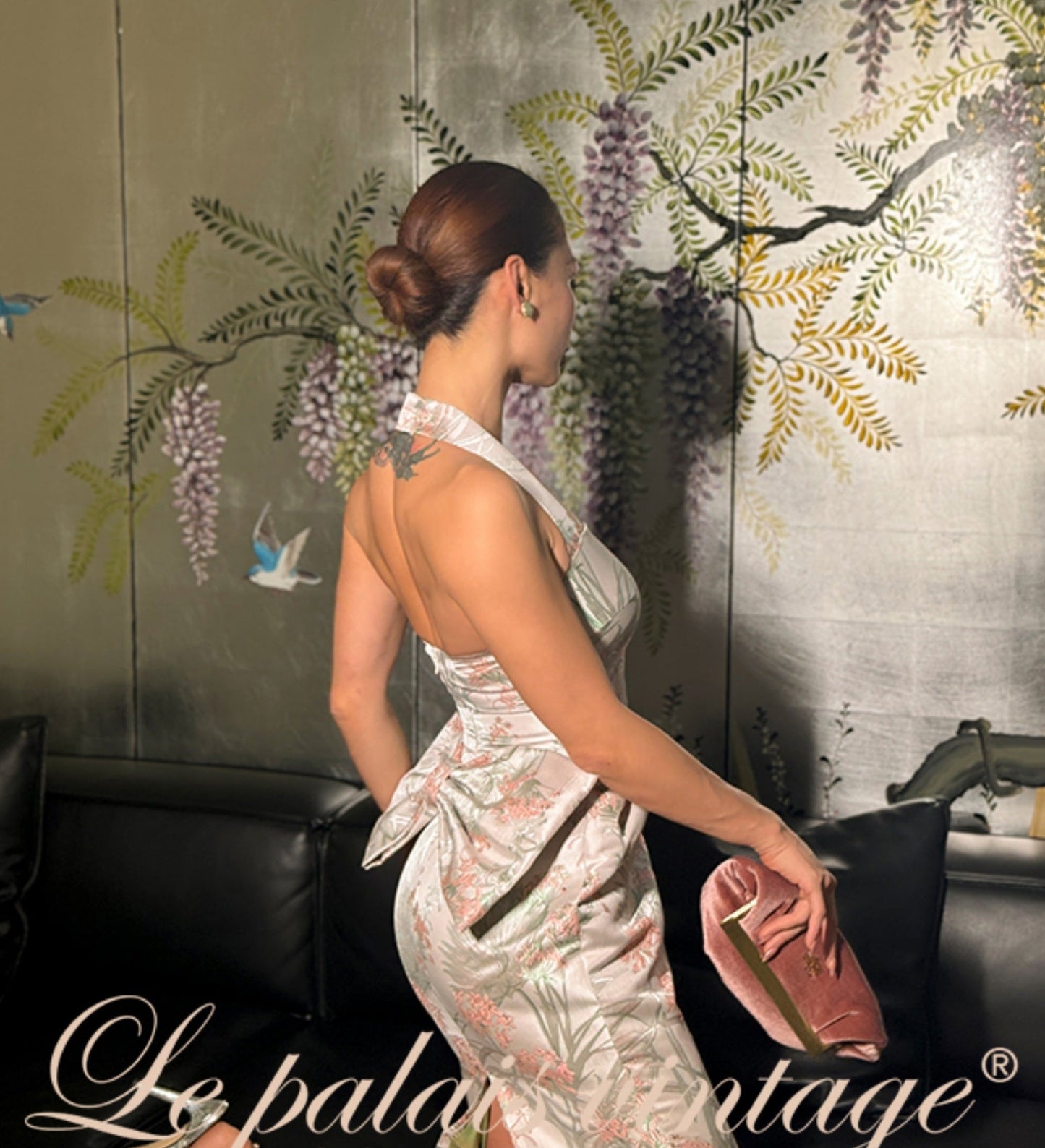 Le Palais Vintage New Chinese Pink Lady Bow Vase Dress-SIA.