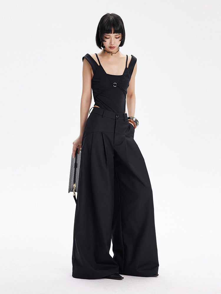 TINY IN Curved split wide-leg black trousers-SLUF