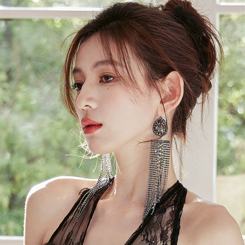 DOLLY Elegant Rhinestone Diamond Tassel Chic Earrings-ABIGAIL