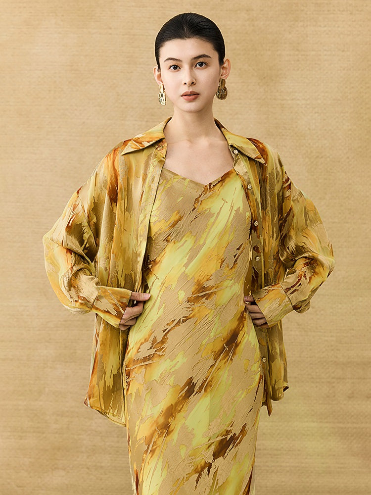 HECO Chinese style devored flower suspender dress - SKY.