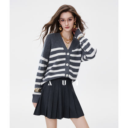 AUI Black Collegiate Age-Reducing Pleated Versatile A-Line Slim Suit Short Skirt - Doh