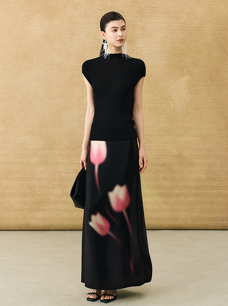 HECO Chinese high-end acetic acid skirt summer tulip print drape - ESSENCE.