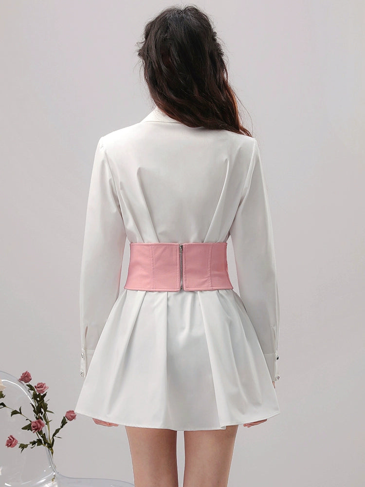 CHECOCRE Chic Temperament Sexy Cutout Butterfly Waist Seal White Shirt Dress - INTENT