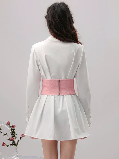 CHECOCRE Chic Temperament Sexy Cutout Butterfly Waist Seal White Shirt Dress - INTENT