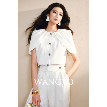 WANGXO | Skin-Friendly Fabric with High-End Metal Buckle Hand-Pinched Layered Urban Suit -NIXI