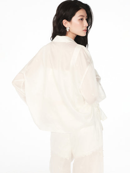 FAME embroidered beaded long-sleeved shirt - GOLDY