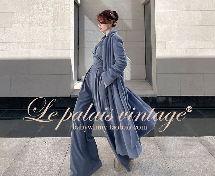 Le Palais Vintage Elegant long sleeves  V-neck matte velvet dinner wrap top-Maryann.