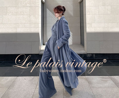 Le Palais Vintage Elegant long sleeves  V-neck matte velvet dinner wrap top-Maryann.
