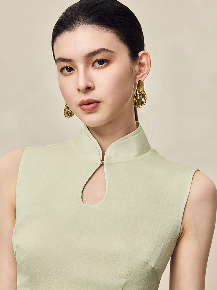 HECO Silk Smudge Chiffon Cheongsam midi sleeveless Dress Women - SIGHT.