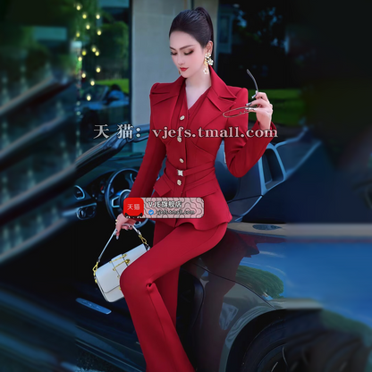 VJE Jacket High-Waisted Flared Pants Two-Piece Set - DAMO.