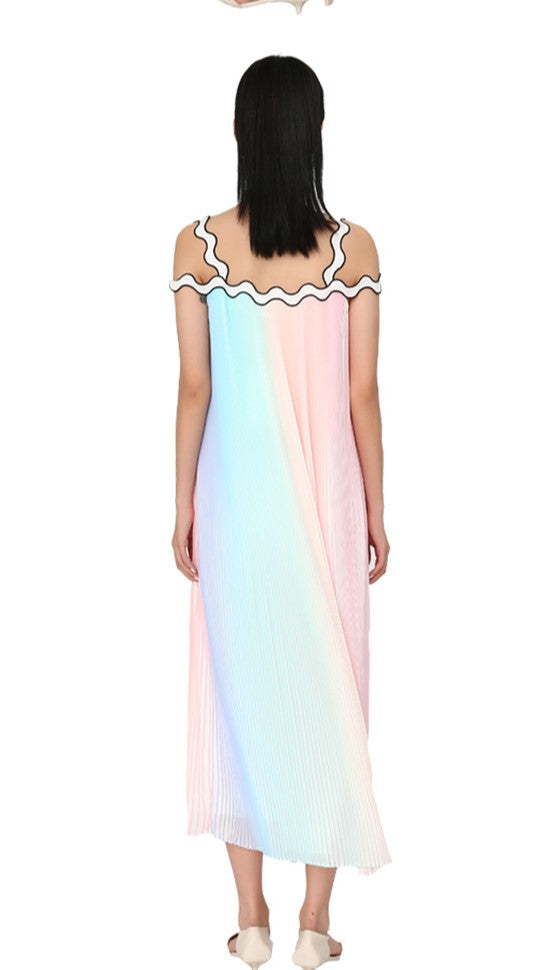YES BY YESIR pressed pleated long pastel ombre flowy dress- Ye Qian.