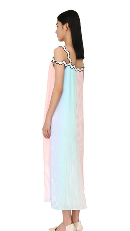 YES BY YESIR pressed pleated long pastel ombre flowy dress- Ye Qian.