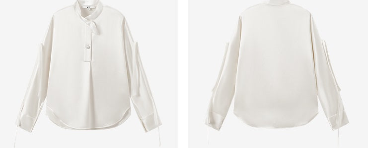 COMME MOI Lv Yan Designer Summer Women's Half Placket Gauze Strip satin  Top - REMI.