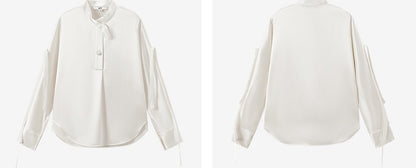 COMME MOI Lv Yan Designer Summer Women's Half Placket Gauze Strip satin  Top - REMI.