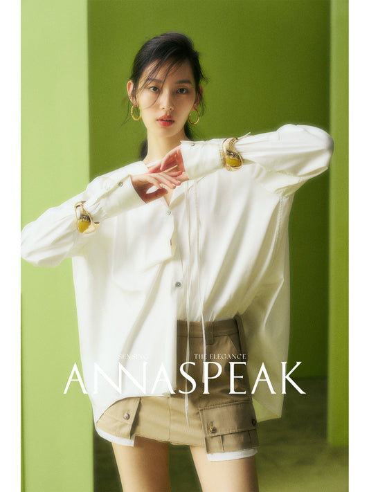 Anna Speak Elegant Plain White Long Sleeve Strap Loose Chic Shirt-Dee