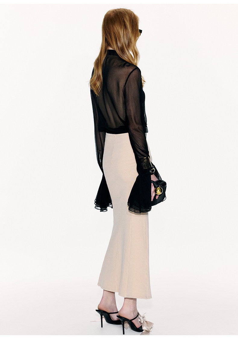 ATELIER MISS LU Court Style Flowing Sheer Mulberry Silk Top - ROSEMARY