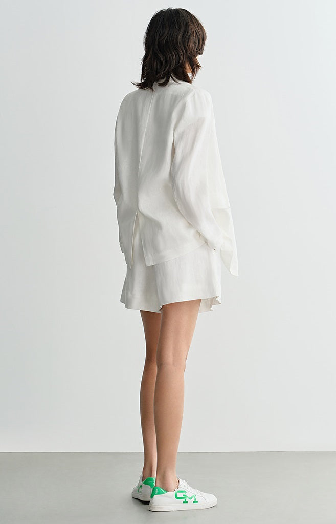 COMME MOI White Commuter Linen Notched Lapel Suit - MESSIAH.