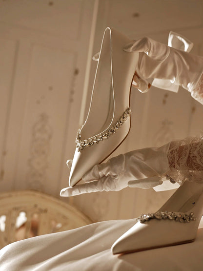 PJJUU white satin French high heel shoes  - FAITH.